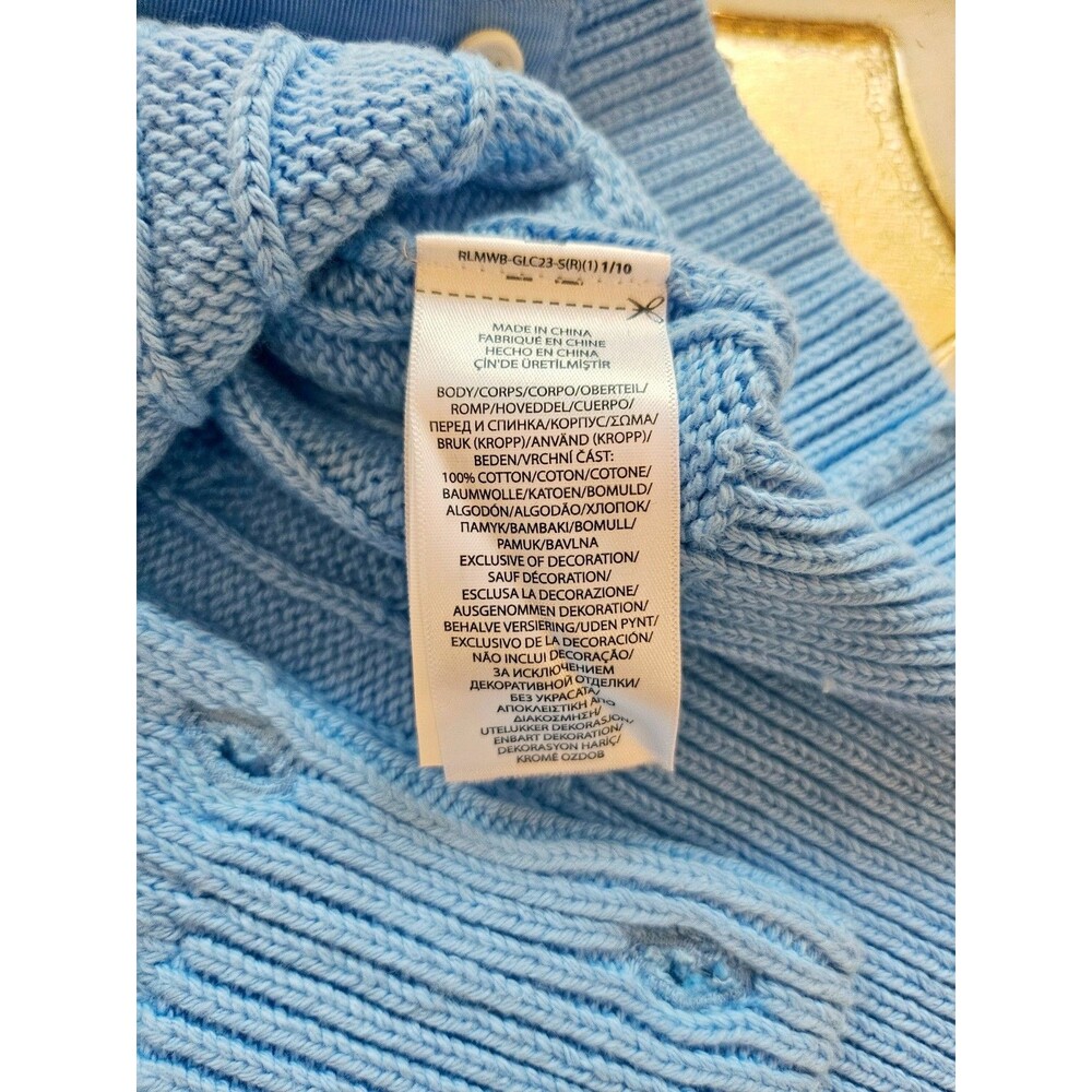 POLO Ralph Lauren Cable-Knit Cotton Short-Sleeve Cardigan, Blue, S, NWT - Picture 9 of 16